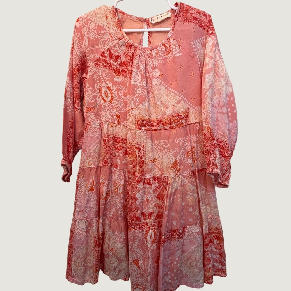 Roller‎ Rabbit Girls Pink Orange Paisley Patchwork Tiered Long Sleeve Dress